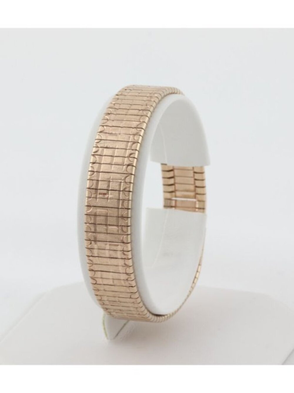 18k Rose Gold Over Sterling Silver Shiny Textured Omega Chain Bracelet 7 1/2" in